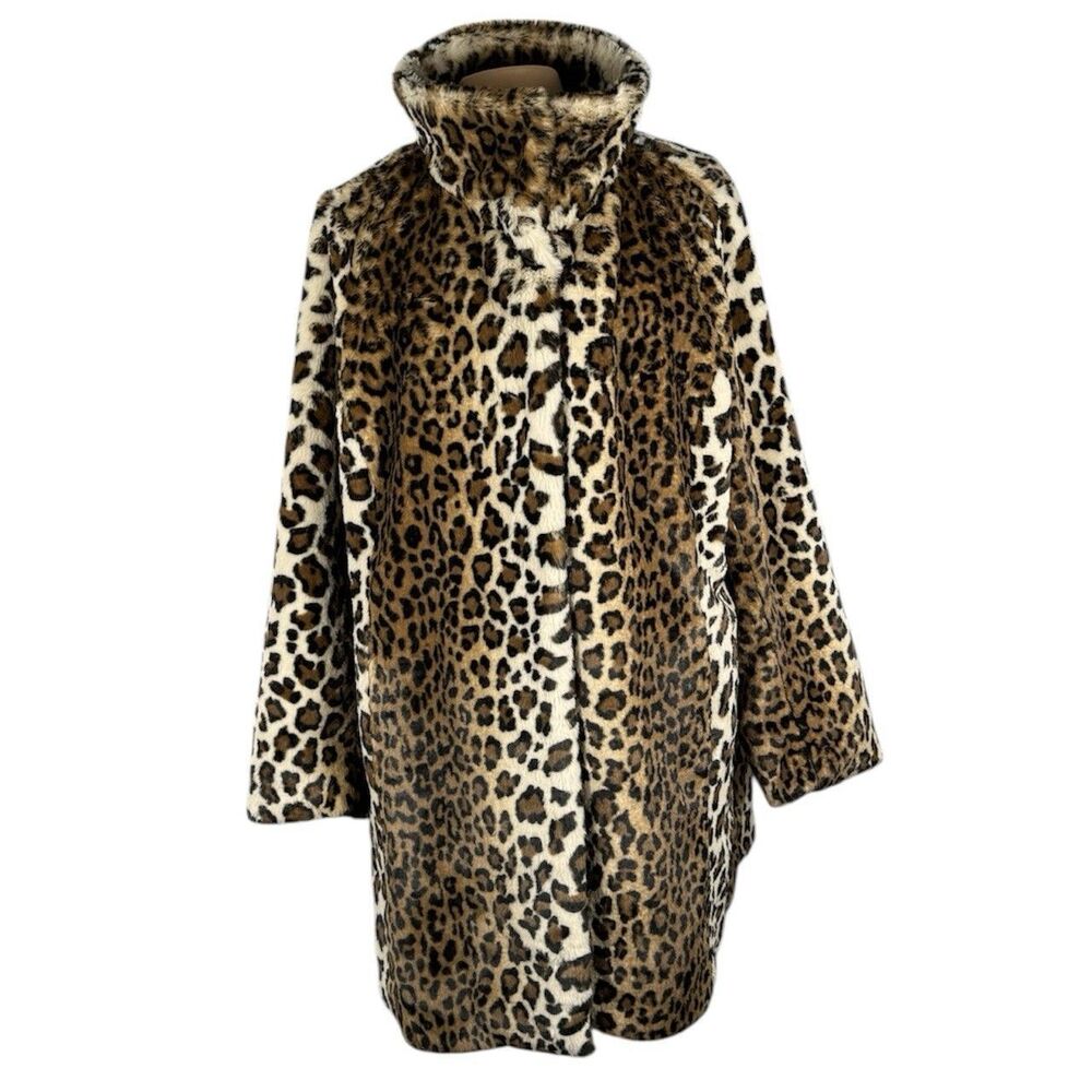 LOFT Sz 16 Plus Leopard Cheetah Print Faux Fur Coat Jacket Teddy Soft BEAUTIFUL